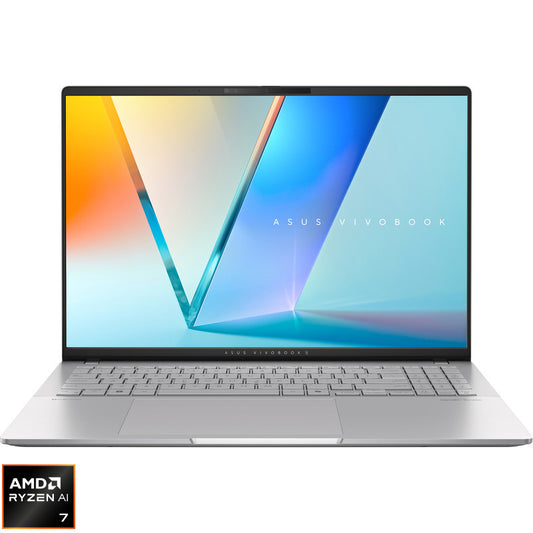 Laptop ASUS 16'' Vivobook S 16 OLED M5606KA, 3K 120Hz, Procesor AMD Ryzen™ Al 7 350 (16M Cache, up to 5.0 GHz), 24GB LPDDR5X, 1TB SSD, AMD Radeon 860M, No OS, Cool Silver
